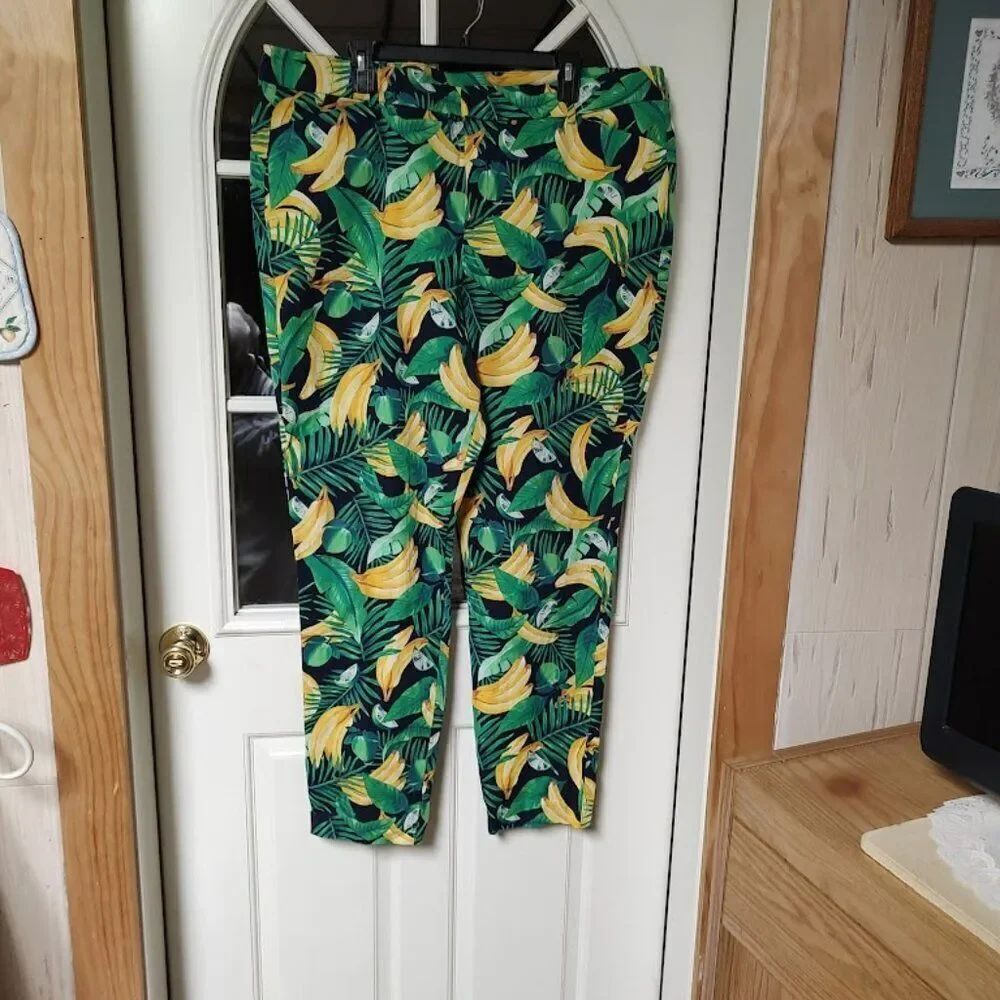 Old Navy Pixie Ankle Tropical Print Banana Lime Pants Size Women's 20 Tall